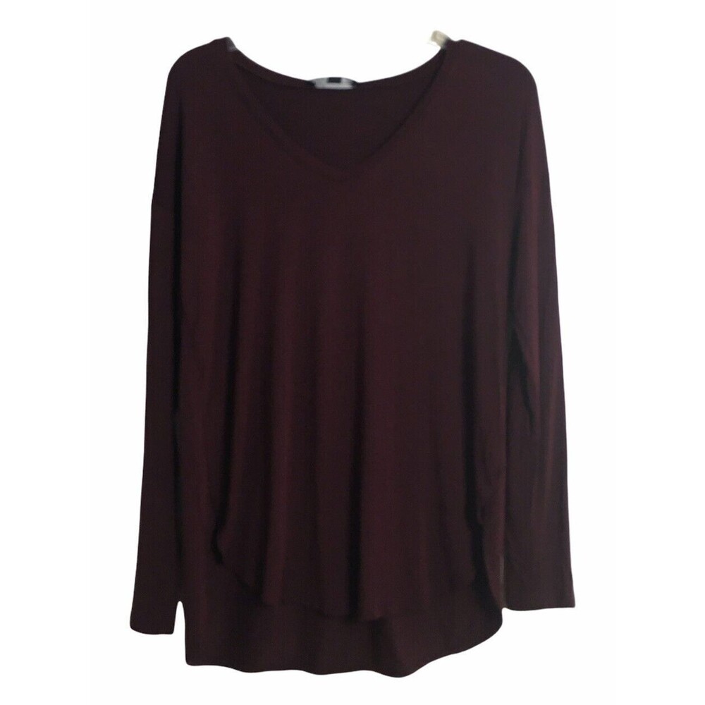 INC Long Sleeves Shirt Size S Burgundy V-Neck Casual Pullover Basic